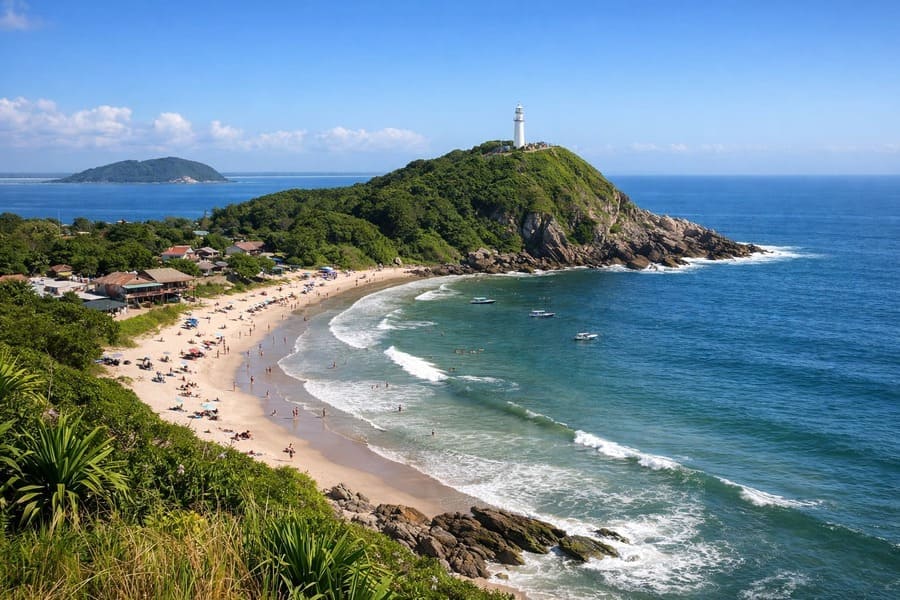 Ilha do Mel, praia paradisíaca no litoral do Paraná, com mar azul, farol e natureza preservada, um dos melhores destinos do Paraná.